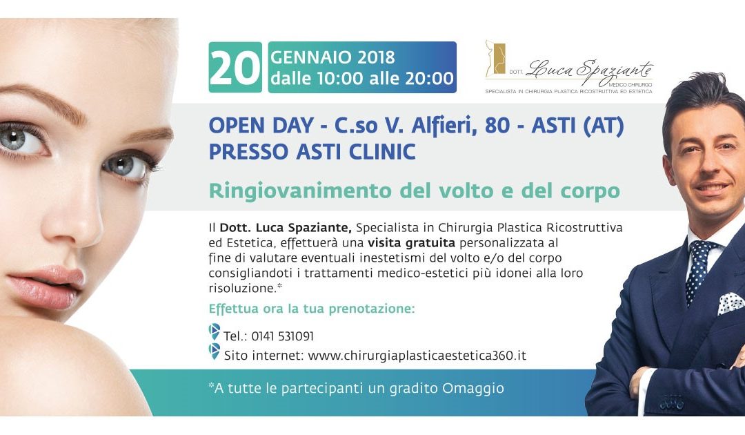 OPEN DAY ASTI 20 Gennaio 2018 – Ringiovanimento del volto e del corpo