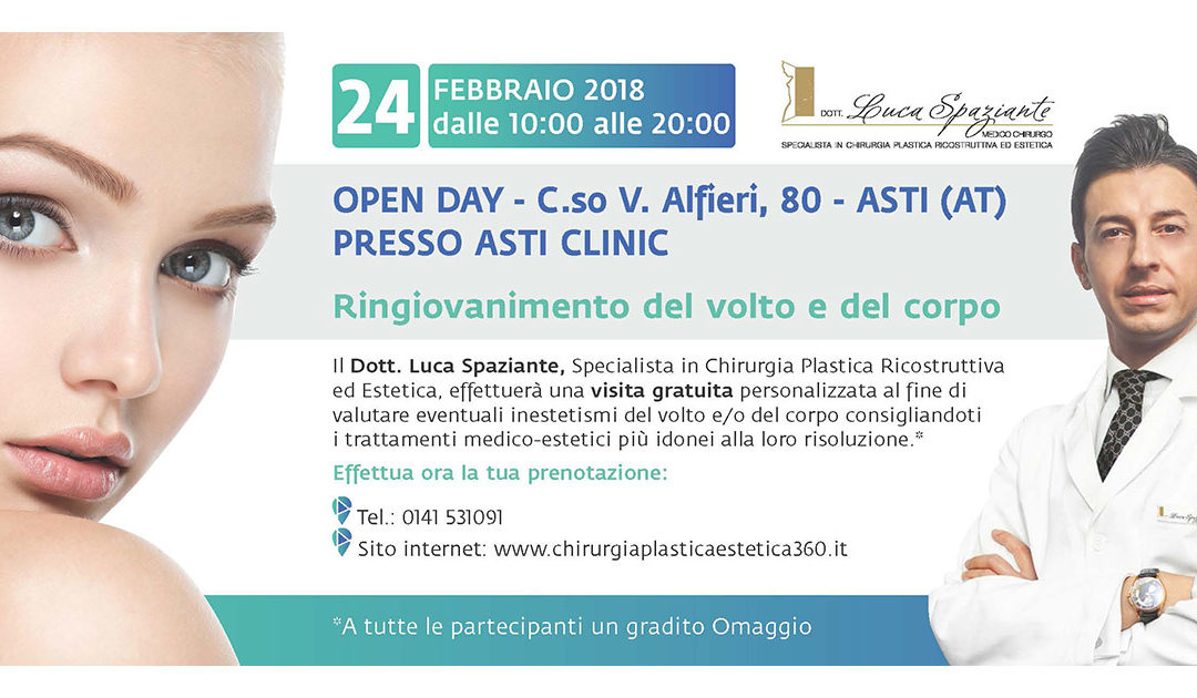 OPEN DAY ASTI 24 Febbraio 2018 – Ringiovanimento del volto e del corpo